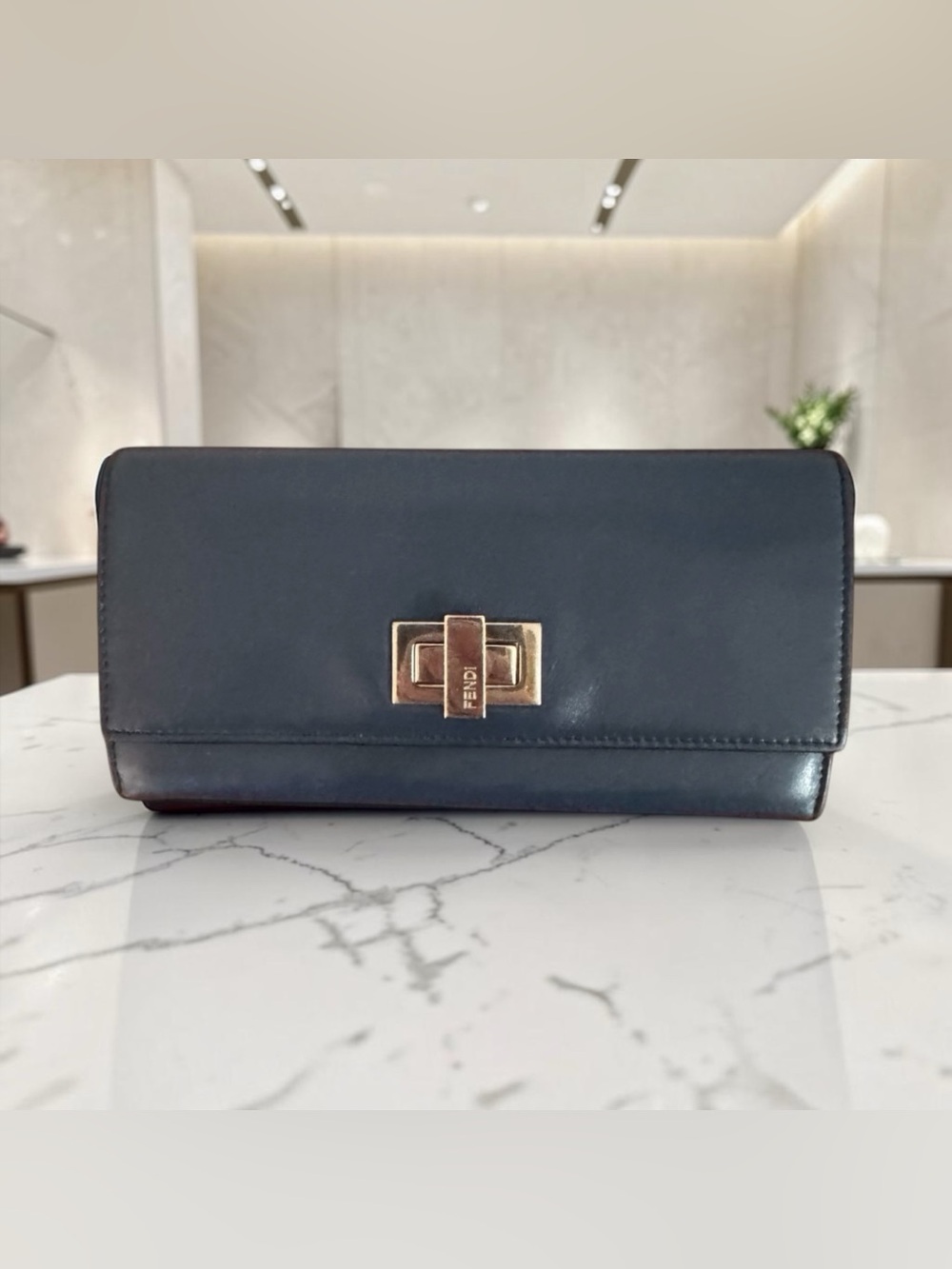 Fendi Peekaboo Navy Leather Clutch/Wallet